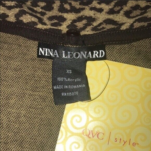 Nina Leonard for QVC Leopard Cardigan Jacket & Scarf Vintage Sz.4 - Picture 6 of 11